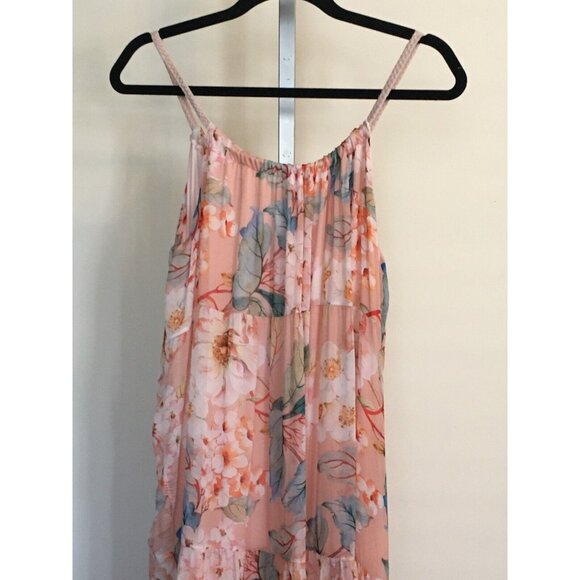 Elena Baldi Maxi Dress Blush Silk Blend Summer Floral Brunch Braided Straps XL - Picture 3 of 13
